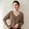 Autumn/Winter V-Neck Cashmere Knitwear: Women's Long Sleeve Slimming Drop Shoulder Sweater