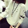 Women Autumn Winter Sweatershirt Long Sleeved T-shirt Girl Black White Blouse Casual Tops