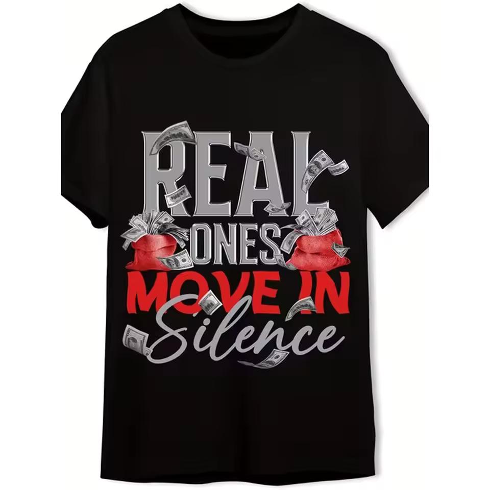 Mens Tee Currency Design And Motivational Style Summer Mens Trendy Short Sleeve Relaxed Fit Text Print Soft Breathable Material Everyday Wear