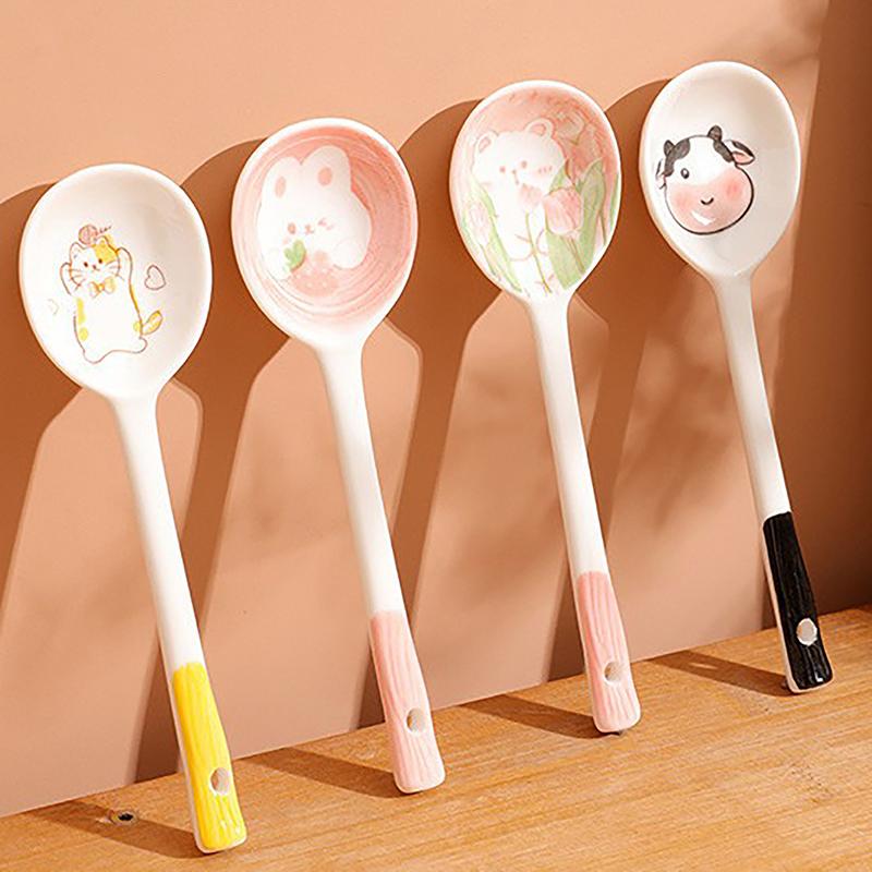 Керамическая ложка для супа, ложка для круп, милая бытовая посуда, расписанная кофейная ложка, ложка для варенья, подарочная ложка для десерта, кухонная утварь