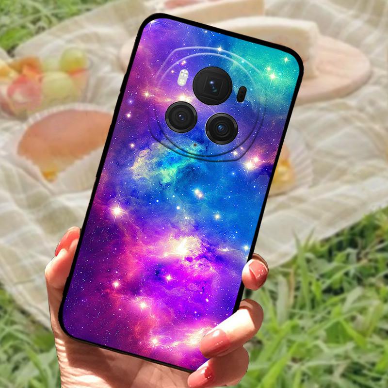 Чехол-бампер для Honor Magic6 Pro, силиконовый, мягкий, с рисунком под мрамор, черный, полный комплект защиты