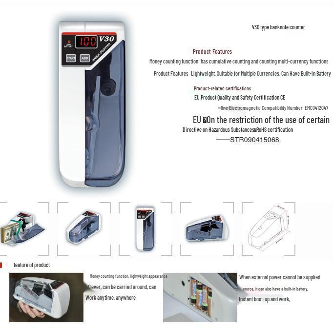 Портативный мультивалютный счетчик денег Hengli V30 с бесплатной доставкой