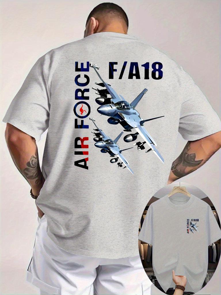 Мужская повседневная футболка FA18 с принтом истребителя, дышащая трикотажная ткань, стандартный крой, футболка с коротким рукавом для активного отдыха