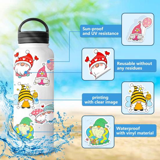 50 шт., водонепроницаемая самоклеящаяся наклейка с гномом, прозрачная печать, наклейка с мультяшным гномом для ноутбуков, скейтбордов, бутылки