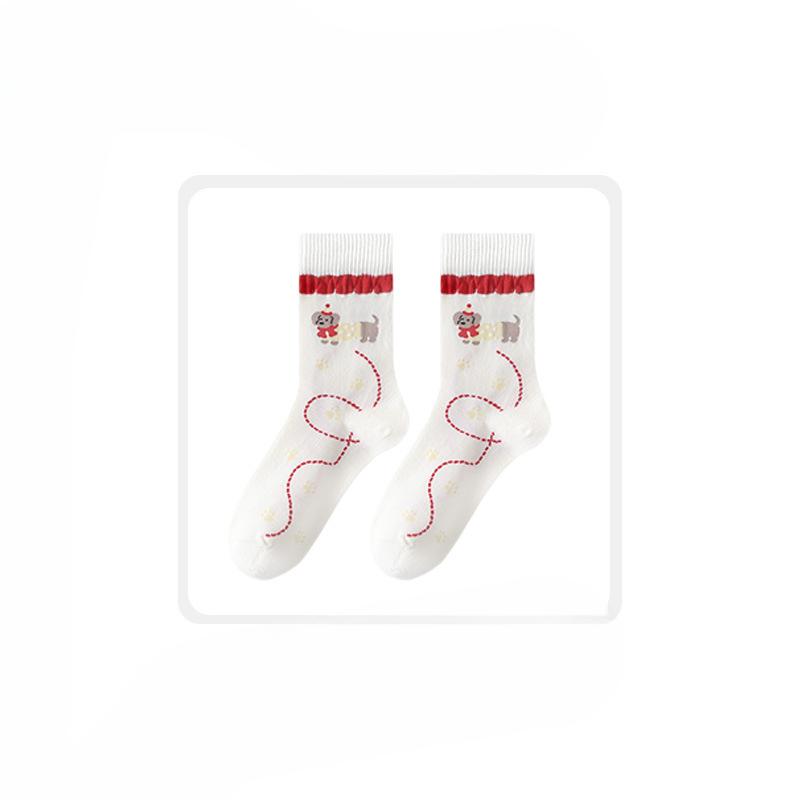 Женские осенне-зимние новые мультяшные носки-трубы из хлопка с милым кружевом и изображением собаки-таксы