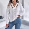 Autumn Winter Casual Hollow Out V-neck Twist Pullover Sweater Long Sleeve Casual Fashion Elegant Casual Tops Ladies Office Streetwear Simple Clothing