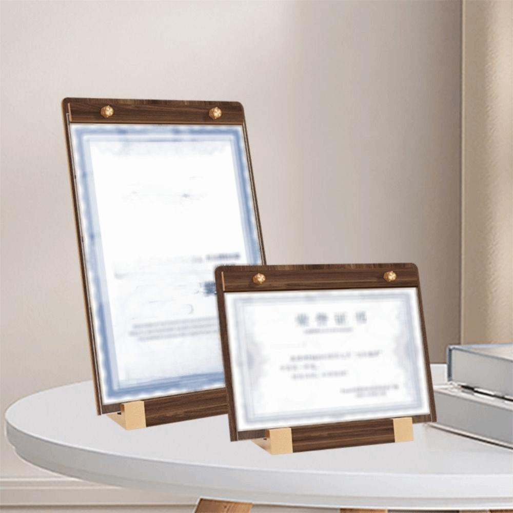 A4/A5 Walnut Wood Menu Clipboard Non-slip Base Detachable Table Sign Holder Horizontal/Vertical Menu Flyer Paper Stand Hotel