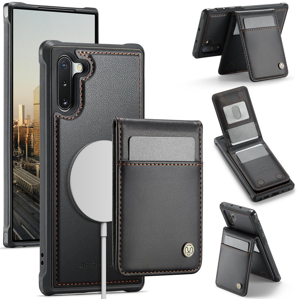 Для Samsung Galaxy Note 10 4G Кожаная задняя крышка Совместим с MagSafe Чехол для телефона JEEHOOD J06 с карманом для карт Блокировка RFID