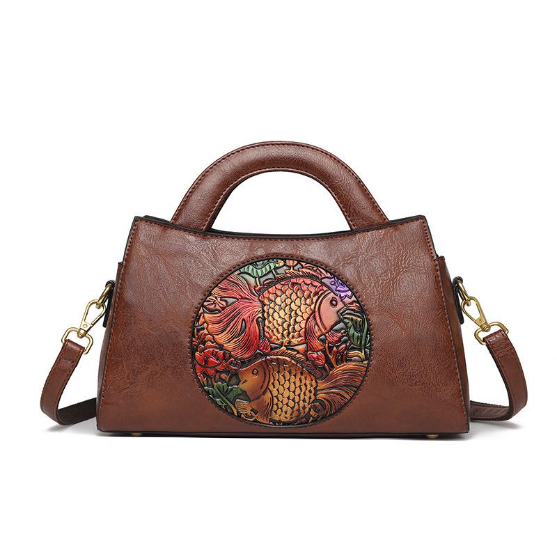 Премиальная текстура большой емкости винтажная китайская резная сумка - тисненая этническая сумка через плечо для женщин