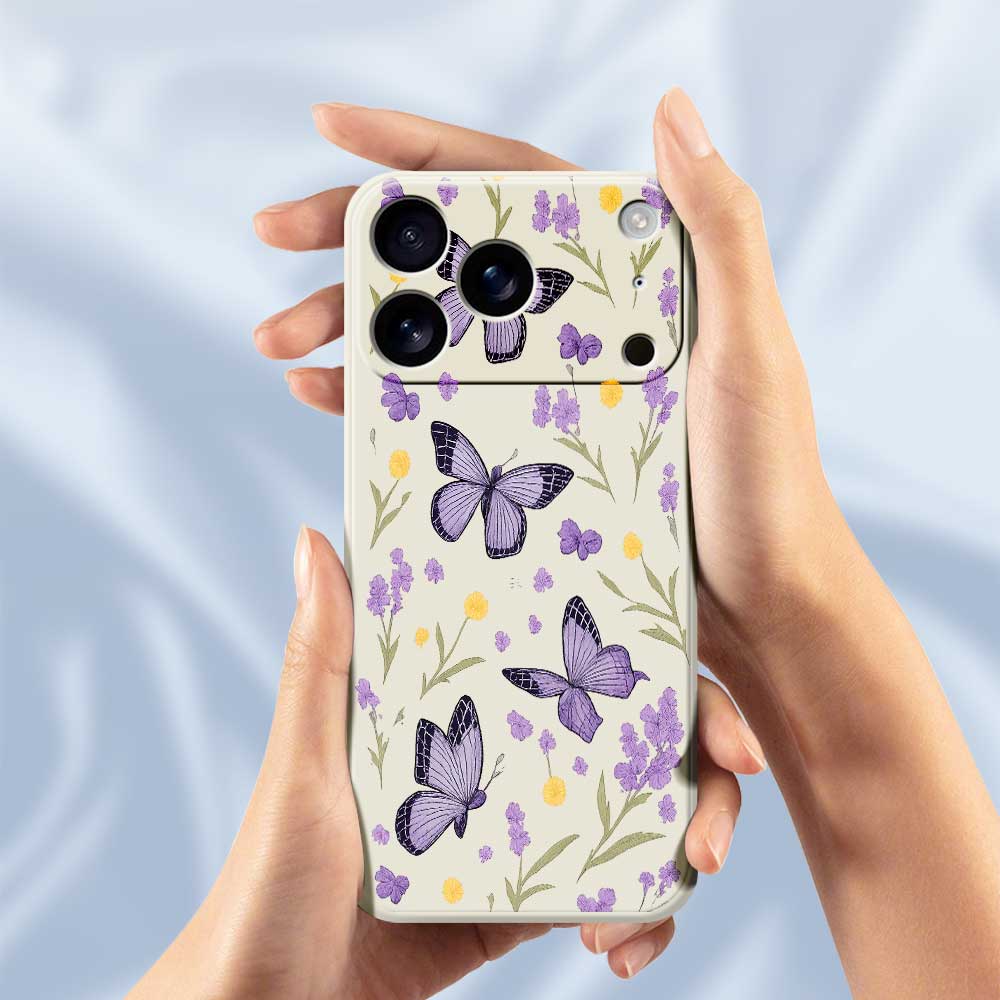 For iPhone 17 Pro Max Case Purple Butterflies Pattern Printing Straight Edge TPU Phone Back Cover