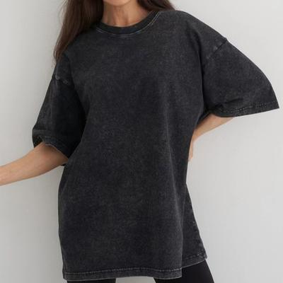 Женские футболки из хлопка, стираные, ретро, с круглым вырезом, повседневные, винтажные, с коротким рукавом, свободная, женская, базовая одежда