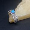 Hermosa Solitaire Blue Opal Cubic Zirconia Genuine 925 Silver Band Ring Wedding Engagement Gifts for Women Size 8# 20214255
