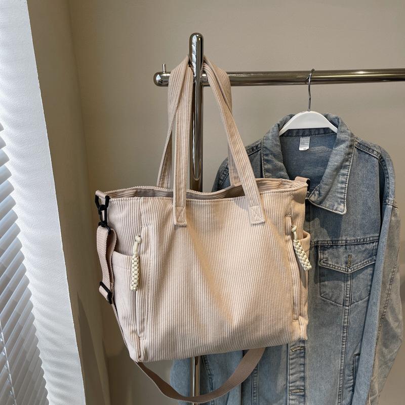 Corduroy Shoulder Messenger Bag Multi-Bag Mouth Large Capacity Commuter Tote Bag Student Class Work Handbag