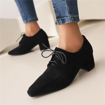 FOREADA Женские туфли-лодочки с квадратным носком, на толстом среднем каблуке, на шнуровке, лаконичного дизайна, женская модная повседневная обувь, весна-осень, черные, розовые, хаки