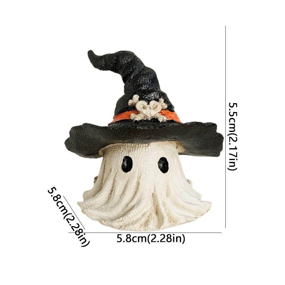 Cartoon Cute Halloween Ghost Figurine White Resin Crafts Hat Ghost Statue Handmade Halloween Ornaments Haunted House