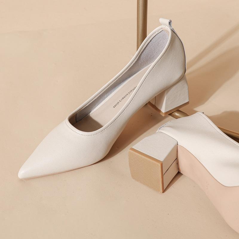 - Кожаные новые туфли-лодочки на низком каблуке с острым носком, женские, для работы, на толстом каблуке, из мягкой кожи