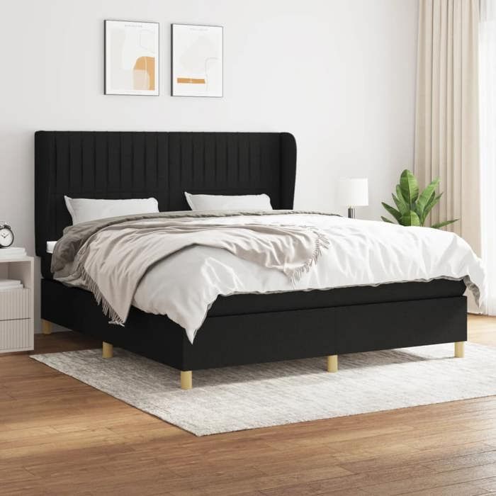 Maison Exclusive - Sommier à lattes de lit avec matelas Noir 180x200 cm Tissu
