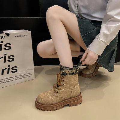 Женские ботильоны на платформе, массивные туфли на среднем каблуке, зимние мотоциклетные ботинки, дизайнерские новые модные тенденции, готические, Zapatos Mujer