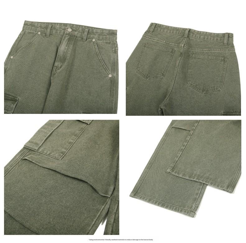 LKTM Мужские свободные джинсы в японском стиле с широкими штанинами и множеством карманов - модный прямой плиссированный комбинезон