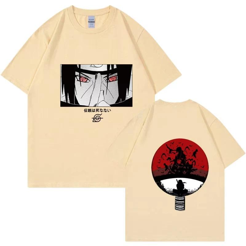 2026 Японская футболка с принтом Наруто Учиха Итачи Аниме Спортивный топ Свободная с коротким рукавом Хип-хоп Уличная одежда Оверсайз футболка