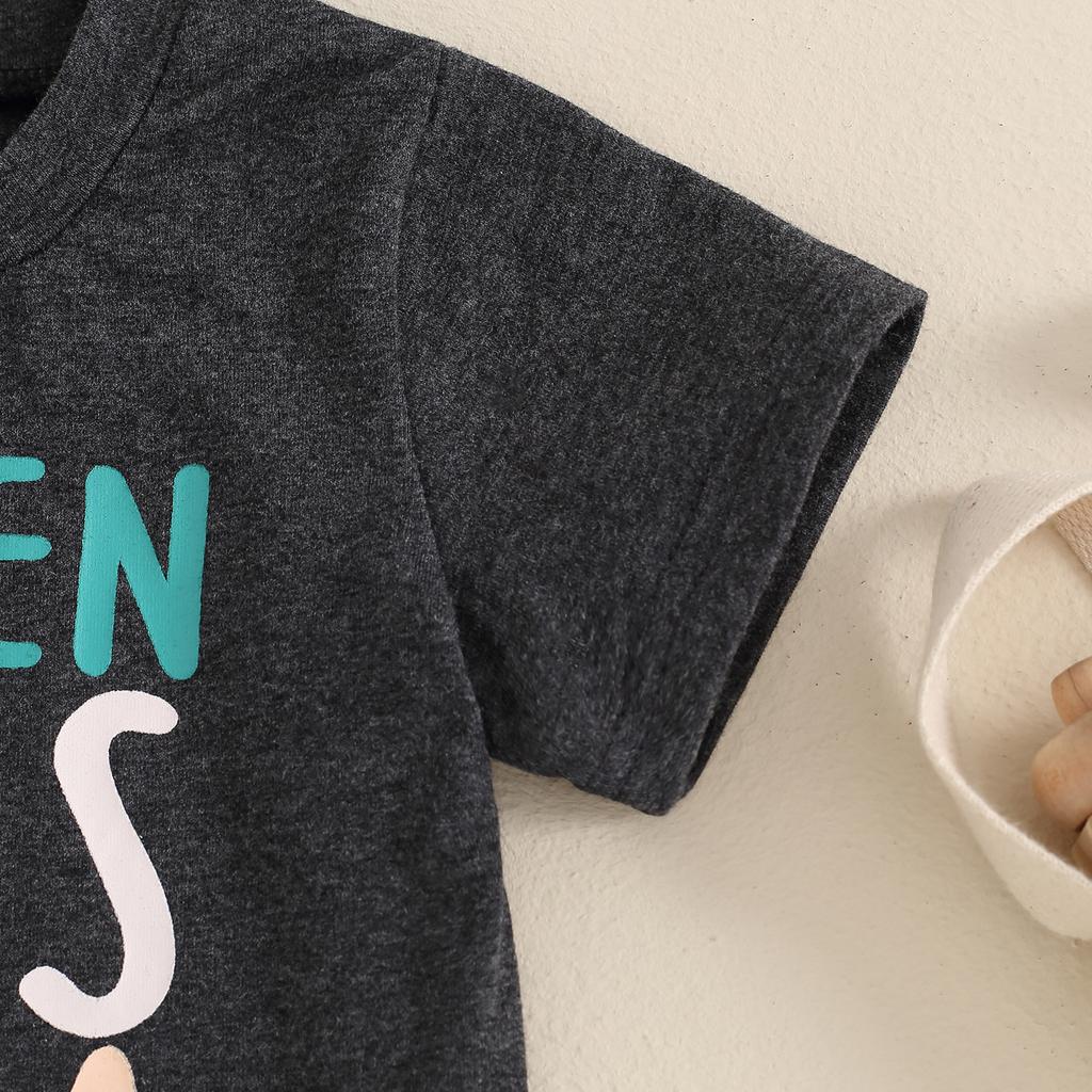 Toddler Boys Summer Shorts Sets Short Sleeve Letter Print Tops and Chicken Print Drawstring Shorts Sets