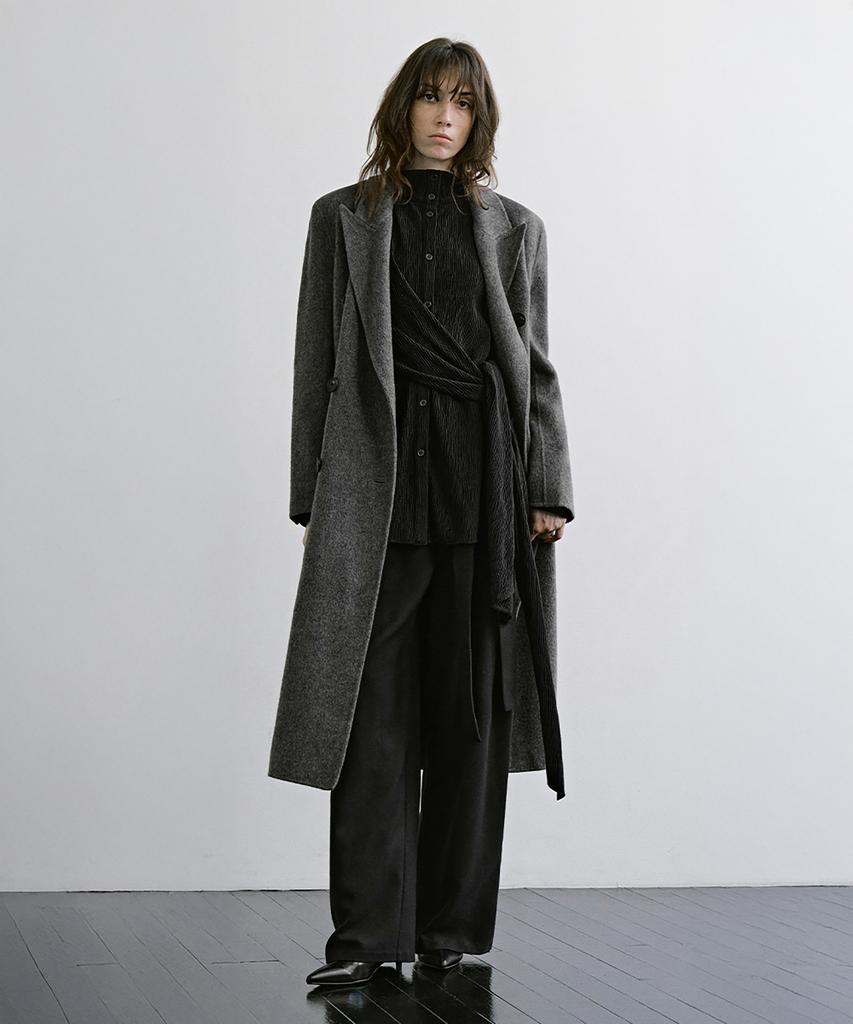 TREEMINGBIRD Peaked-Lapel Double-Breasted Handmade Coat [ Gray ]