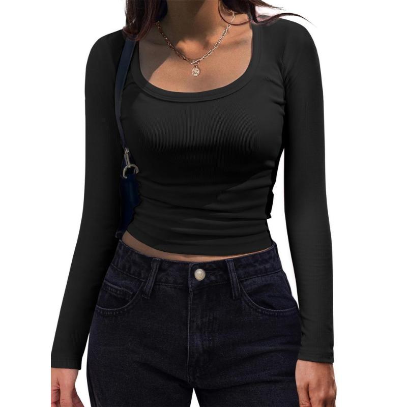 YYFS Женская мода повседневная весна осень однотонные принты длинные рукава U-образный вырез блузки и рубашки