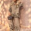 Women's Summer New Printed Mid-sleeved Top High-waisted Trousers Leopard Print Set