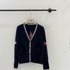 T&B Women's Academy Style 2026 Autumn/Winter Striped Sailboat Knit V-Neck Cardigan