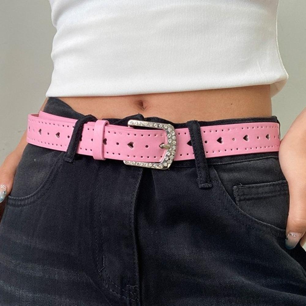 Punk Y2K Wide Belt Jeans Decor PU Leather Waistbands Fashion Rhinestone Waist Belt  Ladies