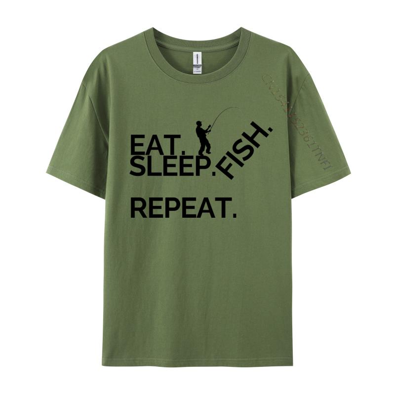 Eat Sleep Fish Repeat Tshirt Cotton Normal Tees Coupons Men TShirt Casual Tops Shirts Wholesale Basic