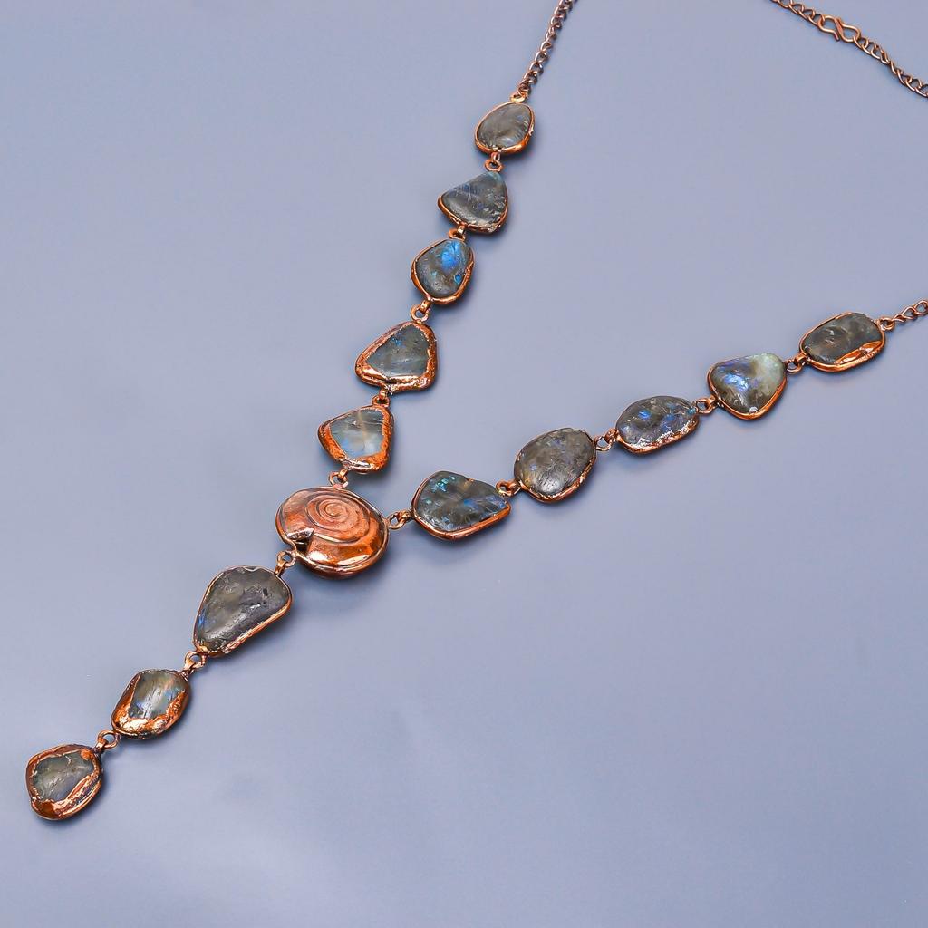 Лабрадорит Драгоценный Камень Медная Бохо Цепочка Ручной Работы Подарок Лучшему Другу Ожерелье Ювелирное Изделие V-16