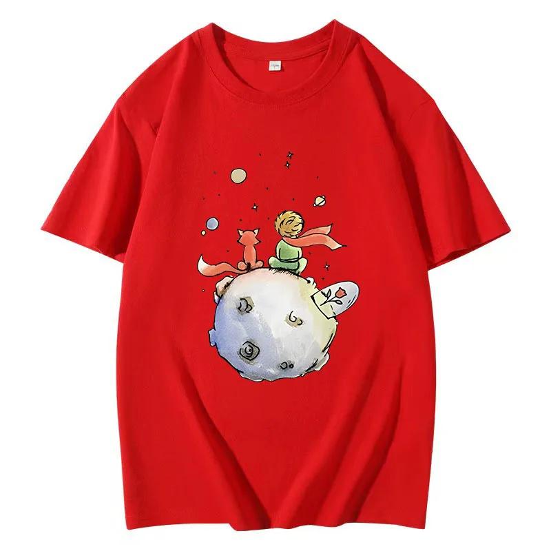 Летняя мужская футболка из хлопка с рисунком Маленького принца с графическим принтом Футболка с круглым вырезом и коротким рукавом Мужские футболки мужские