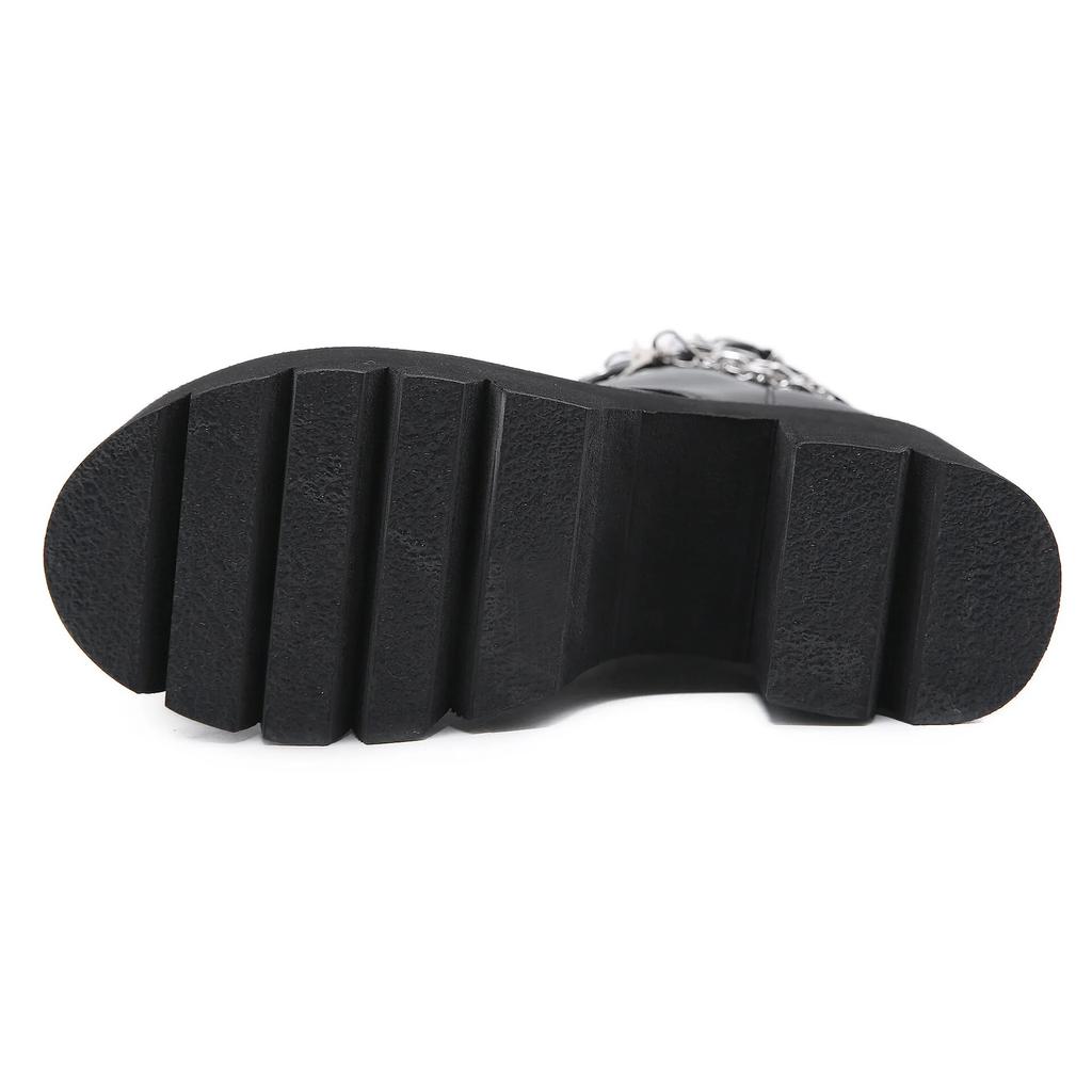 Новинка 2024 года, туфли на каблуке 8,5 см, боковая молния на толстом каблуке, толстая подошва, заклепки на ремне с пряжкой, женские ботинки с цепочкой, Lhx