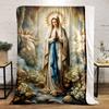 A serene figure in robes with a halo, surrounded by angels and nature. for all seasons blanket lunch break throw gift