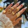6Pcs/Set Gold Color Smooth Geometric Open Rings Set For Women Exaggerated Metal Irregular Thick Chunky Ring Zircon Gift