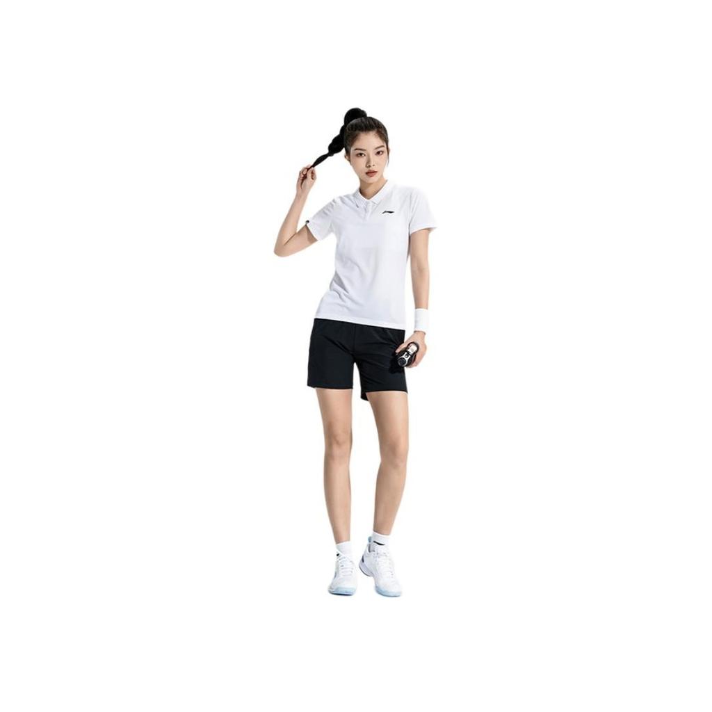 Li-Ning Solid Color Simple Polo Collar Short Sleeve T-Shirt Quick Dry Cool Versatile Sports Shorts Casual Set Women Sets APLR126-4+AKSUA22-1