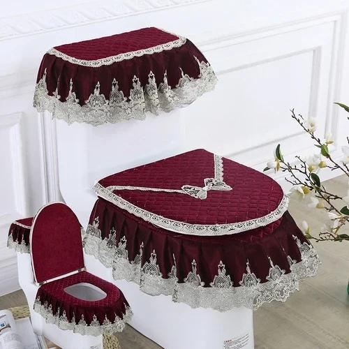 3 шт. Бархатный коврик для туалета в стиле юбки, украшенный вышивкой и кружевом, коврик для сиденья унитаза, печатный пылезащитный чехол для унитаза