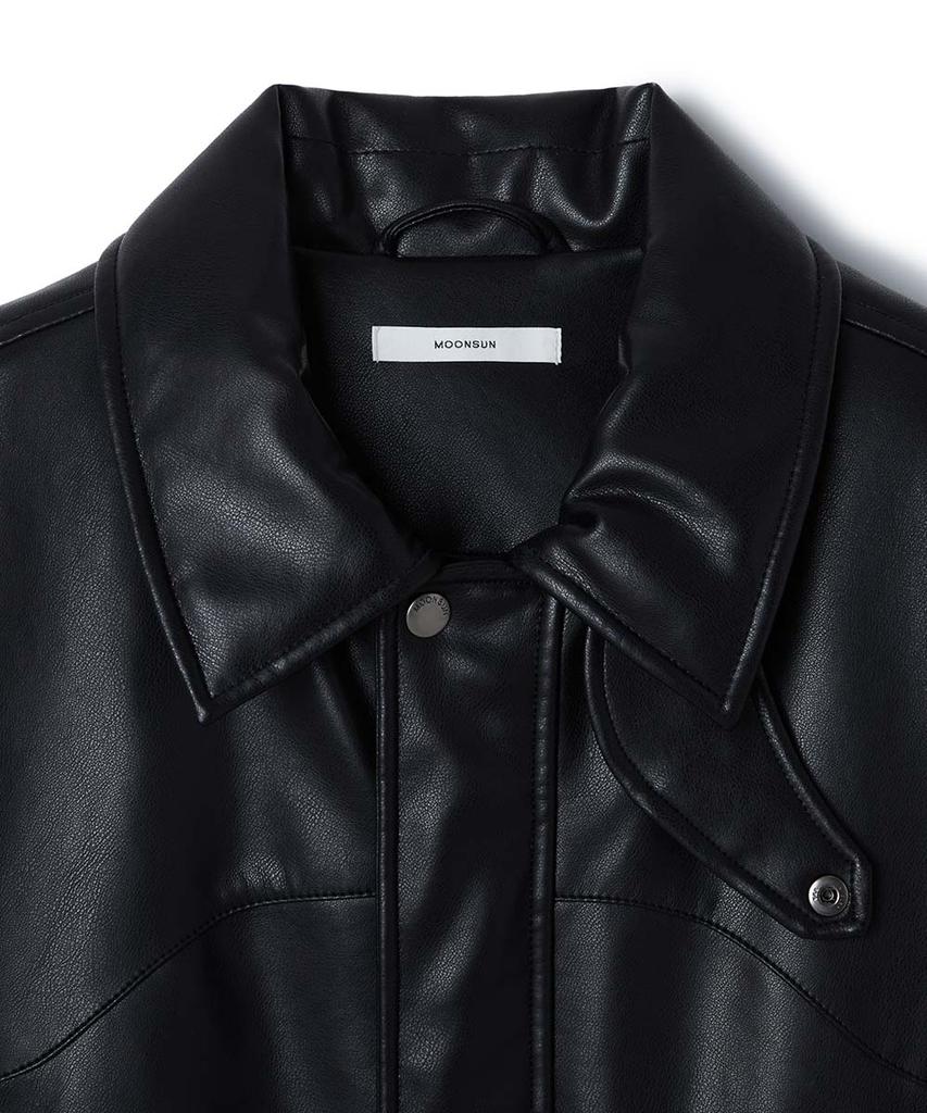 Moonsun Unisex Vegan Leather Goose-Down Puffer Blouson [Black]