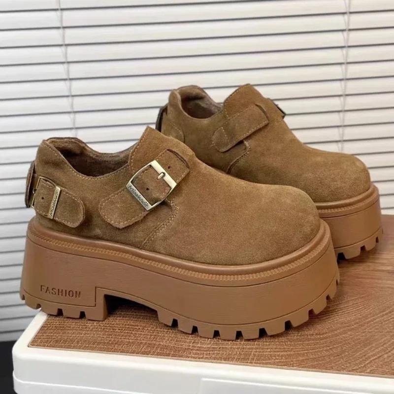 Замшевые женские туфли-лоферы на платформе, кроссовки на плоской подошве, повседневная обувь для женщин, зимние новые брендовые удобные ботильоны для ходьбы, Botas De Mujer