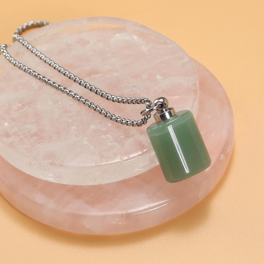 1Pc Healing Crystal Perfume Bottle Necklace Pendant Flat Cylinder Charm Silver Chain Necklaces for Women Jewellery 30x18mm
