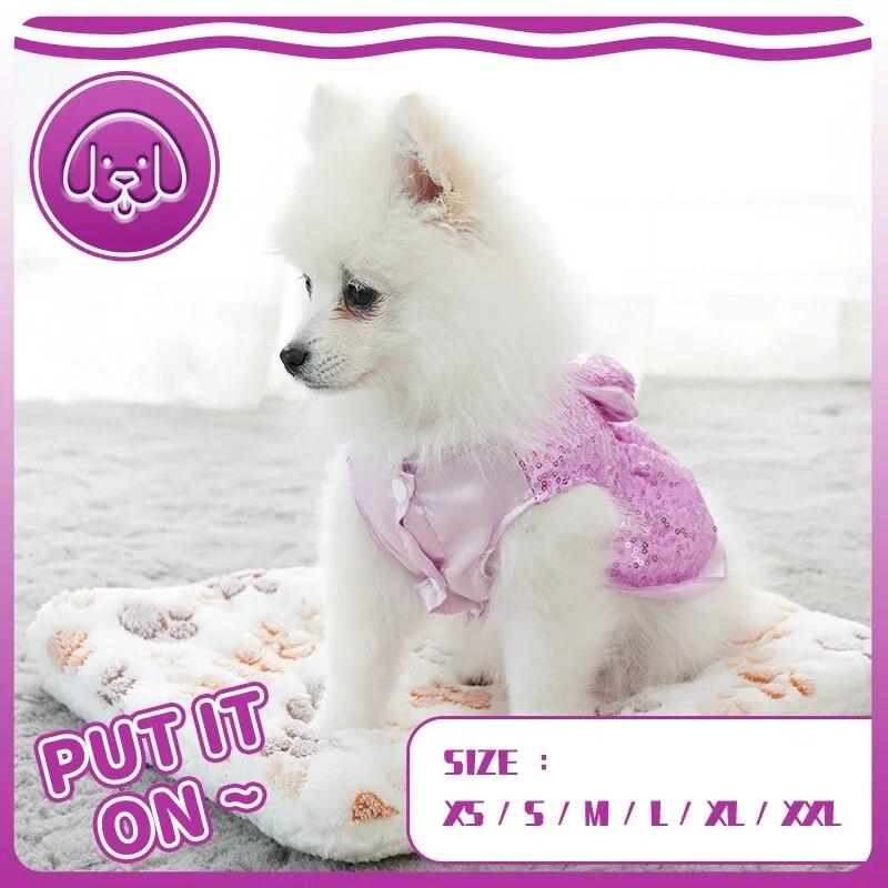 Летнее платье для собак, кружевная юбка для кошек, платье принцессы с блестками и бантом для щенка, одежда для домашних животных, вечерние платья для чихуахуа, одежда фиолетового цвета