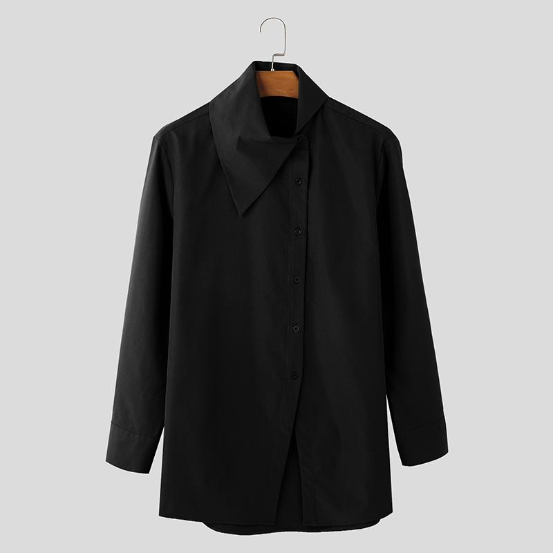 INCERUN Plus Size Men Irregular Neck Long Sleeve Oblique Buttons Splits Casual Shirts
