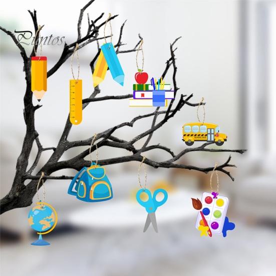 18 шт., украшения для школы, деревянный подвесной баннер, линейка, книга, рюкзак в форме автобуса, подвесной декор, украшения для вечеринки, принадлежности