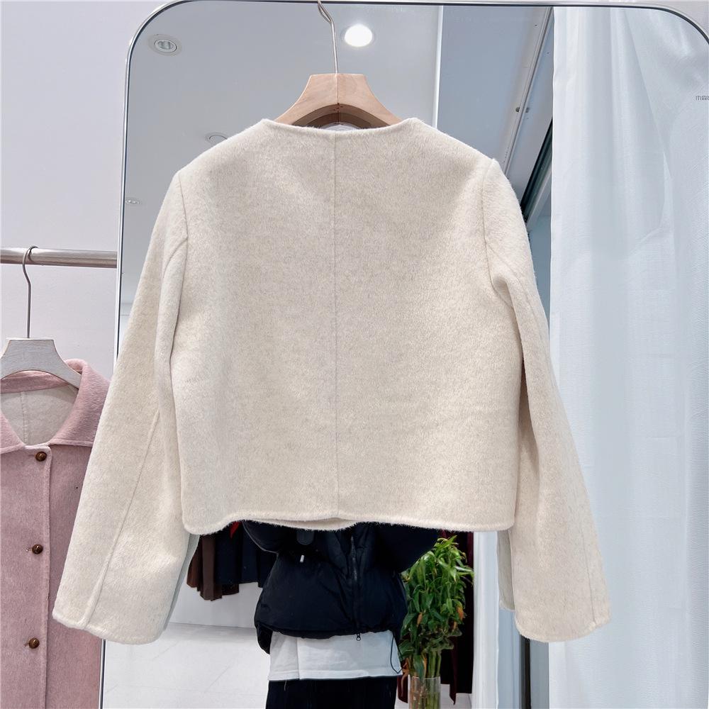 **2024 Noble Women's Short Double-Sided Cashmere Coat - Korean Style Wool Round Neck**