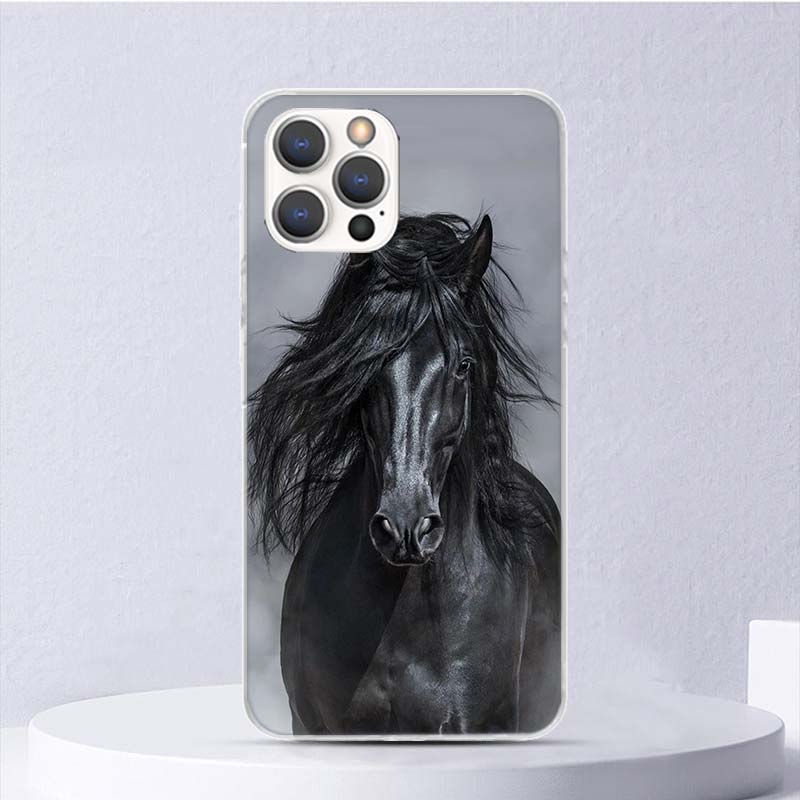 Животное Черная Лошадь Мягкий Чехол Для iPhone 16 17 Air 16E 15 Plus 11 12 13 Mini 14 Pro Max Чехол Для Телефона Apple 7 8 SE Coque Funda 16 1
