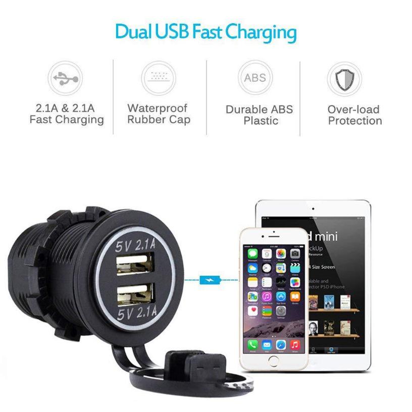 12/24 В двойной USB порт автомобильное зарядное устройство мотоцикл 5 В 4.2A зарядное гнездо водонепроницаемый быстрый адаптер для зарядки для транспортного средства лодки грузовика