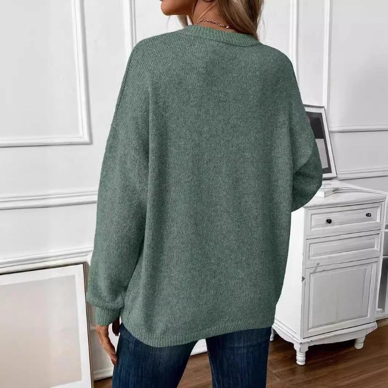 Pullover Women Solid Color Sweater Versatile Loose Fit Knitwear Autumn Winter Office Lady Top Simple Versatile Oversized Sweater