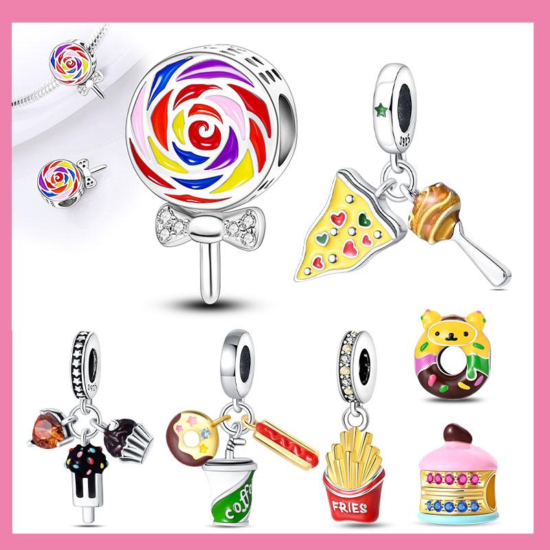 Copper Chocolate Lollipop Macaron Gourmet Charm Pendant Beads Fit Charm Original Bracelet For Women Jewelry Making