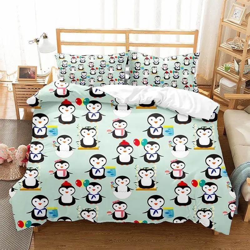 Lovely Cute Penguin Family Quilt Cover Set For Boy Girls Teen 3d Print Arctic Animals Bed Comforter Set Duvet Cover Pillowcase